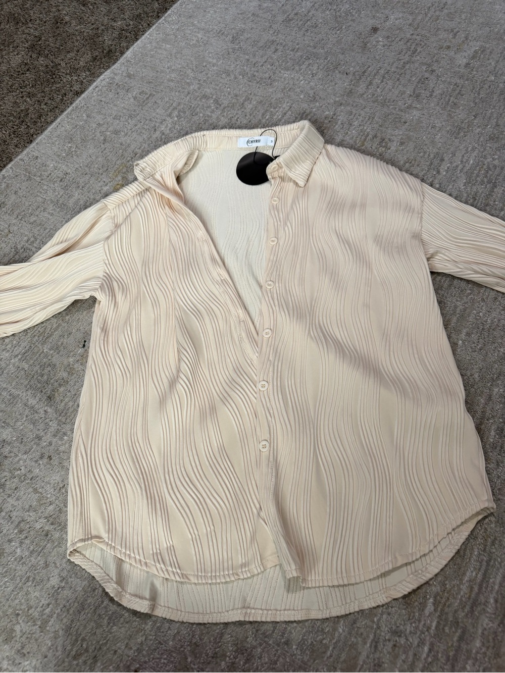 Light Cream Button‑Front Pleated Blouse medium